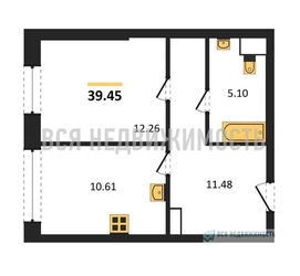 1-комнатная квартира, 39.45кв.м 1-комнатная квартира, 39.45кв.м - изображение 1