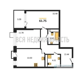 2-комнатная квартира, 61.75кв.м - изображение 1