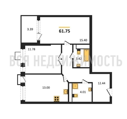 2-комнатная квартира, 61.75кв.м - изображение