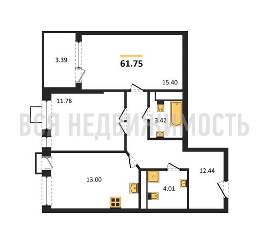 2-комнатная квартира, 61.75кв.м - изображение 0