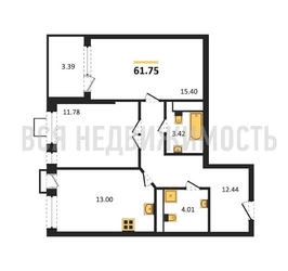 2-комнатная квартира, 61.75кв.м 2-комнатная квартира, 61.75кв.м - изображение 1
