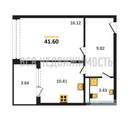 1-комнатная квартира, 41.6кв.м - изображение