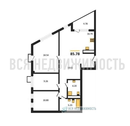 3-комнатная квартира, 85.78кв.м - изображение 0