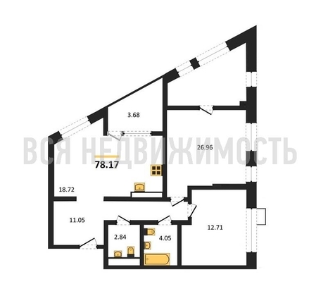 2-комнатная квартира, 78.17кв.м - изображение