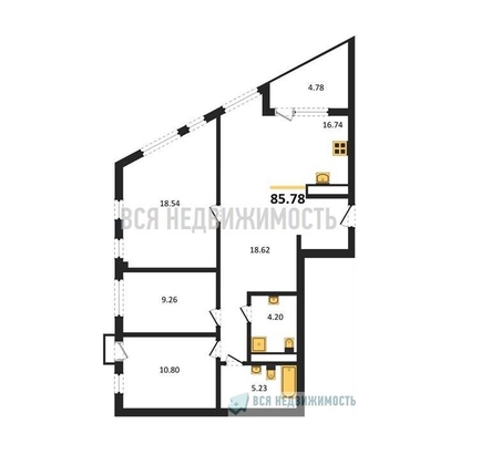 3-комнатная квартира, 85.78кв.м - изображение