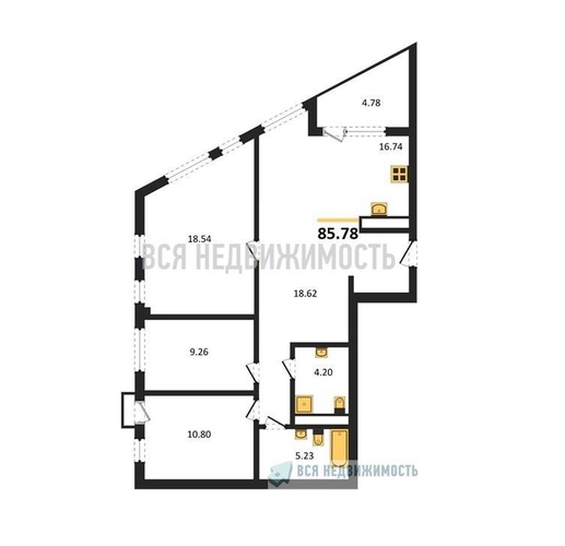 3-комнатная квартира, 85.78кв.м - изображение 0