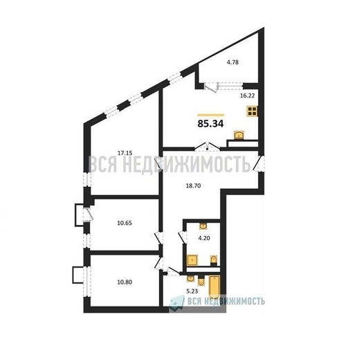 3-комнатная квартира, 85.34кв.м - изображение 0
