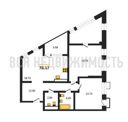 2-комнатная квартира, 78.17кв.м - изображение