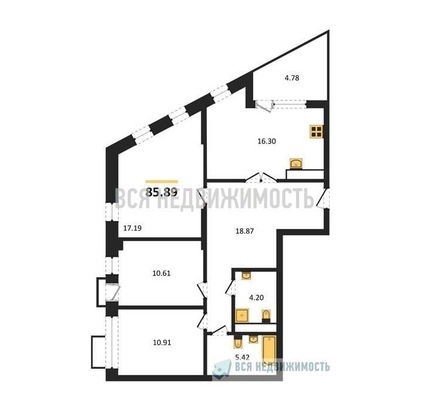 3-комнатная квартира, 85.89кв.м - изображение