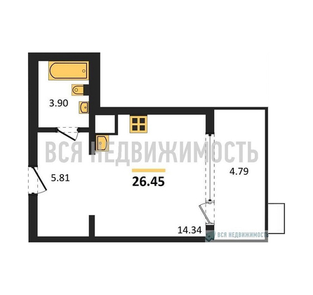 квартира-студия, 26,45кв.м. - изображение