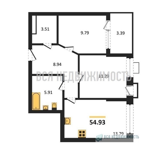 2-комнатная квартира, 54.93кв.м - изображение 0
