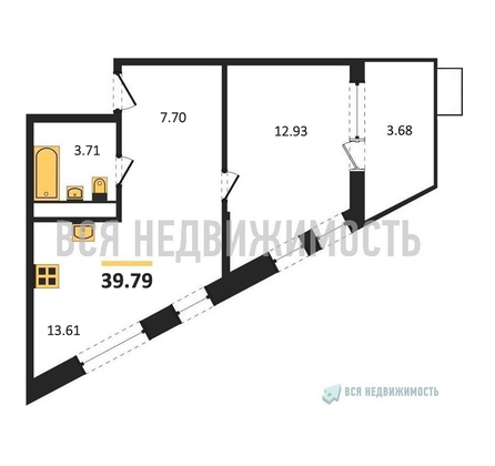 1-комнатная квартира, 39.79кв.м - изображение