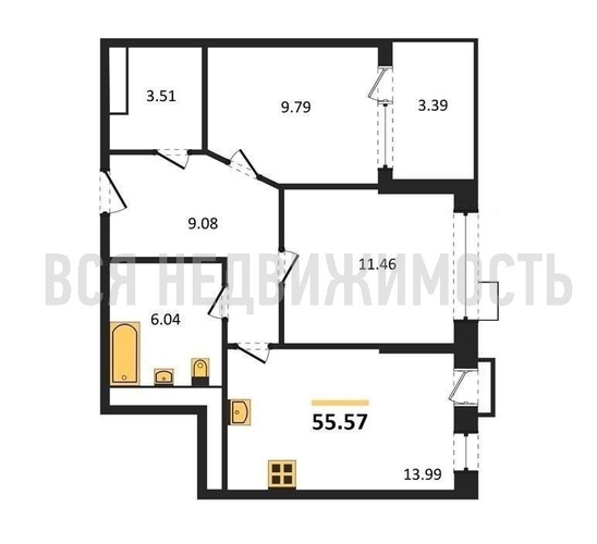 2-комнатная квартира, 55.57кв.м - изображение 0