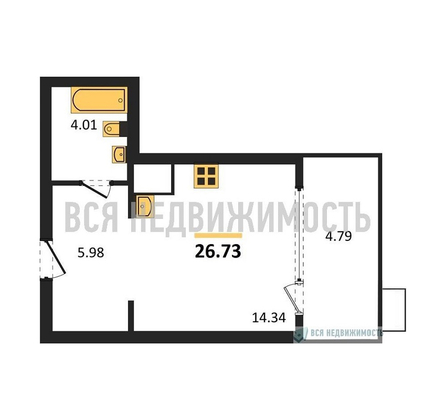 квартира-студия, 26,73кв.м. - изображение
