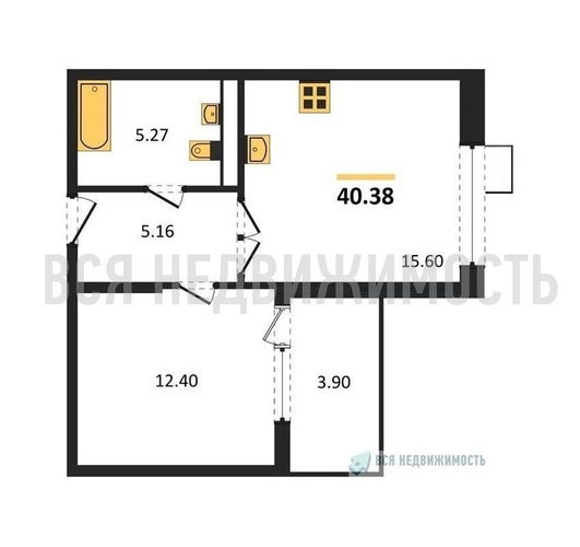 1-комнатная квартира, 40.38кв.м - изображение 0