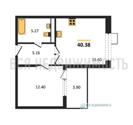 1-комнатная квартира, 40.38кв.м 1-комнатная квартира, 40.38кв.м - изображение 1