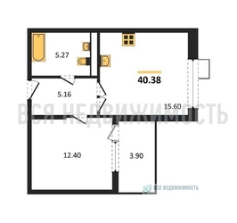 1-комнатная квартира, 40.38кв.м 1-комнатная квартира, 40.38кв.м - изображение 1