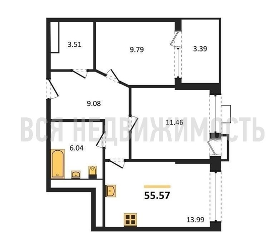 2-комнатная квартира, 55.57кв.м - изображение 0