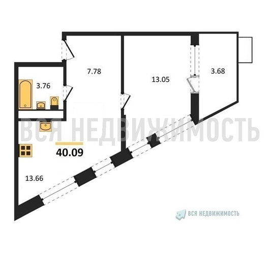 1-комнатная квартира, 40.09кв.м - изображение 0