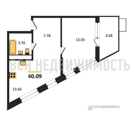 1-комнатная квартира, 40.09кв.м 1-комнатная квартира, 40.09кв.м - изображение 1
