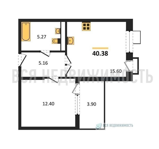 1-комнатная квартира, 40.38кв.м - изображение 0