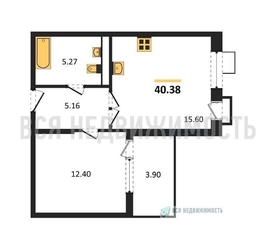 1-комнатная квартира, 40.38кв.м 1-комнатная квартира, 40.38кв.м - изображение 1
