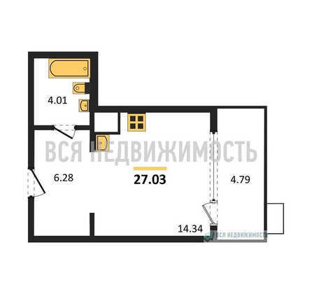 квартира-студия, 27,03кв.м. - изображение