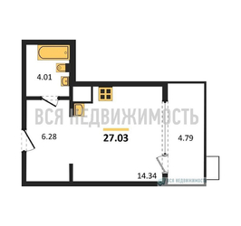 квартира-студия, 27,03кв.м. квартира-студия, 27,03кв.м. - изображение 1