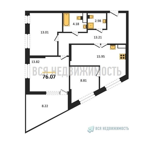 3-комнатная квартира, 76.07кв.м - изображение 0