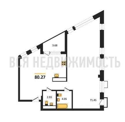 1-комнатная квартира, 80.27кв.м - изображение