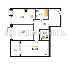 2-комнатная квартира, 61.82кв.м - изображение 1