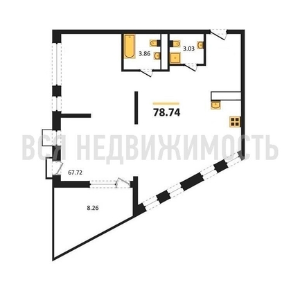 квартира-студия, 78,74кв.м. - изображение