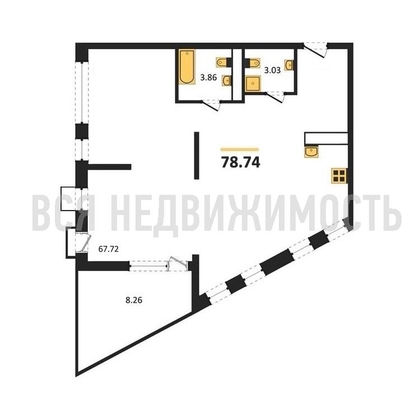 квартира-студия, 78,74кв.м. - изображение