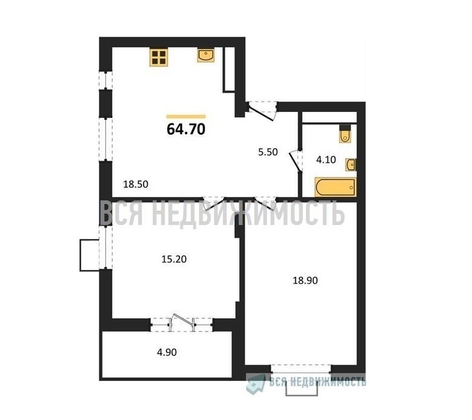 2-комнатная квартира, 64.7кв.м - изображение