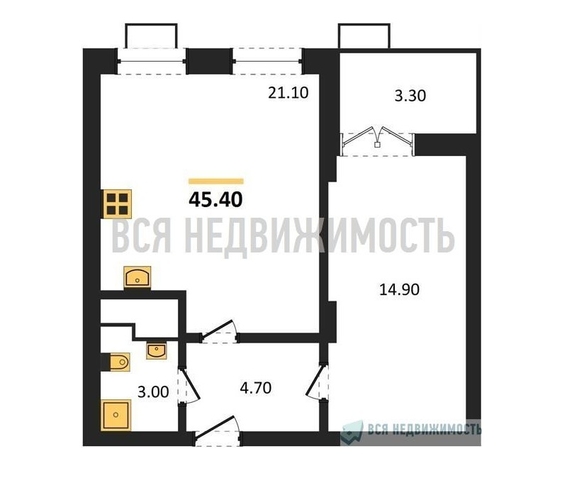 1-комнатная квартира, 45.4кв.м - изображение 0