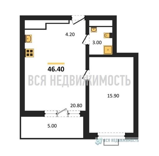1-комнатная квартира, 46.4кв.м - изображение 0