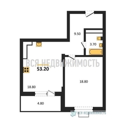 1-комнатная квартира, 53.2кв.м - изображение 1