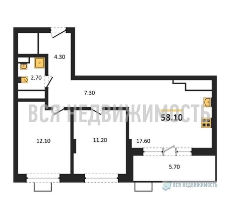 2-комнатная квартира, 58.1кв.м - изображение