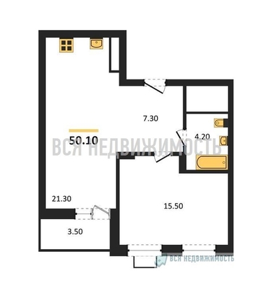 1-комнатная квартира, 50.1кв.м - изображение