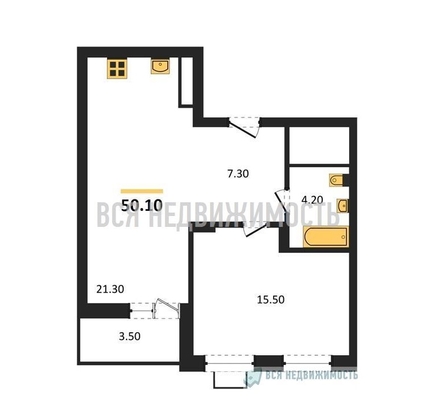 1-комнатная квартира, 50.1кв.м - изображение
