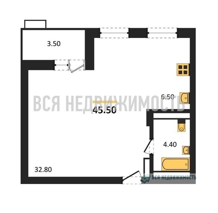 квартира-студия, 45,5кв.м. - изображение