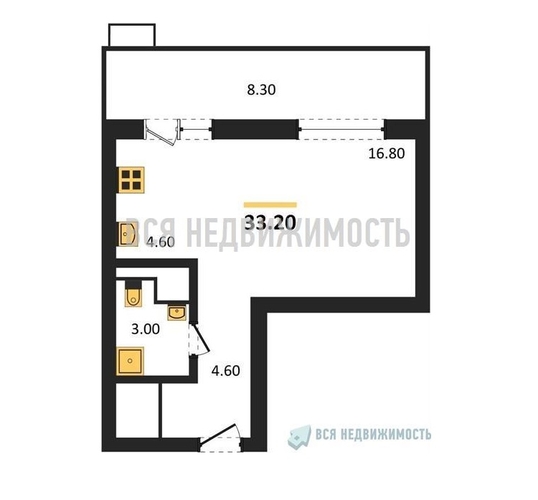квартира-студия, 33,2кв.м. - изображение 0