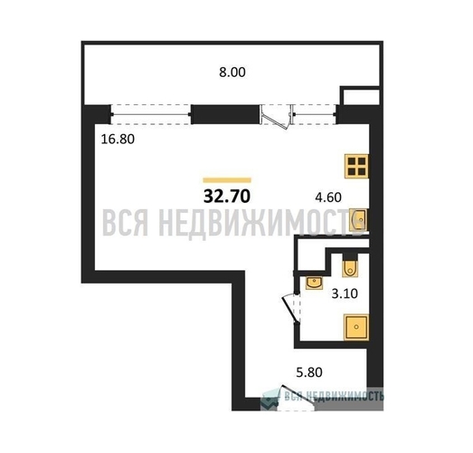 квартира-студия, 32,7кв.м. - изображение 0