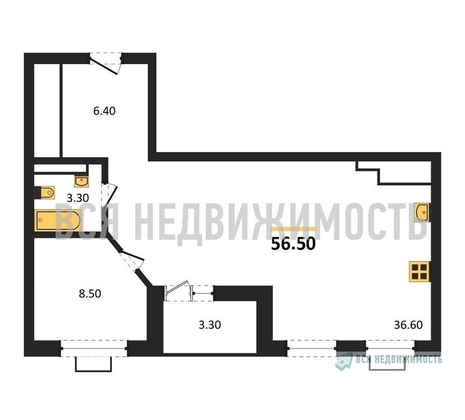 1-комнатная квартира, 56.5кв.м - изображение