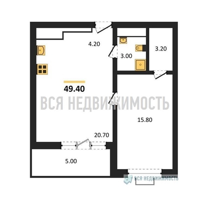 1-комнатная квартира, 49.4кв.м - изображение