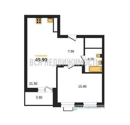 1-комнатная квартира, 49.9кв.м - изображение