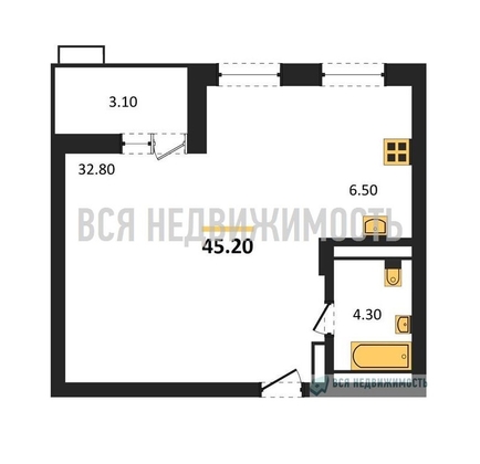 квартира-студия, 45,2кв.м. - изображение