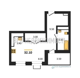 квартира-студия, 32,1кв.м. - изображение 1