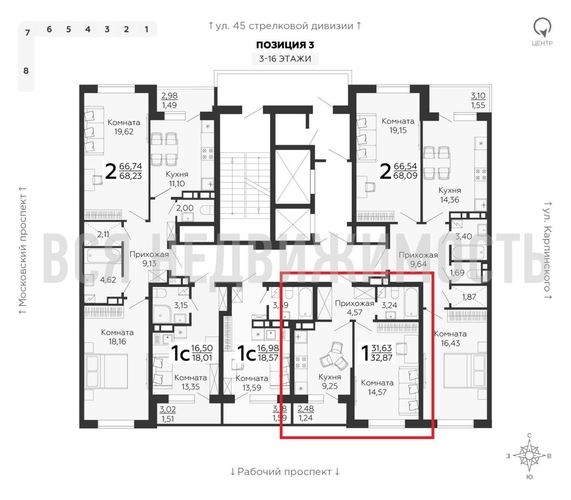 1-комнатная квартира, 32.87кв.м - изображение 1