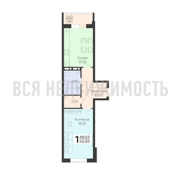 1-комнатная квартира, 50.83кв.м - изображение 1